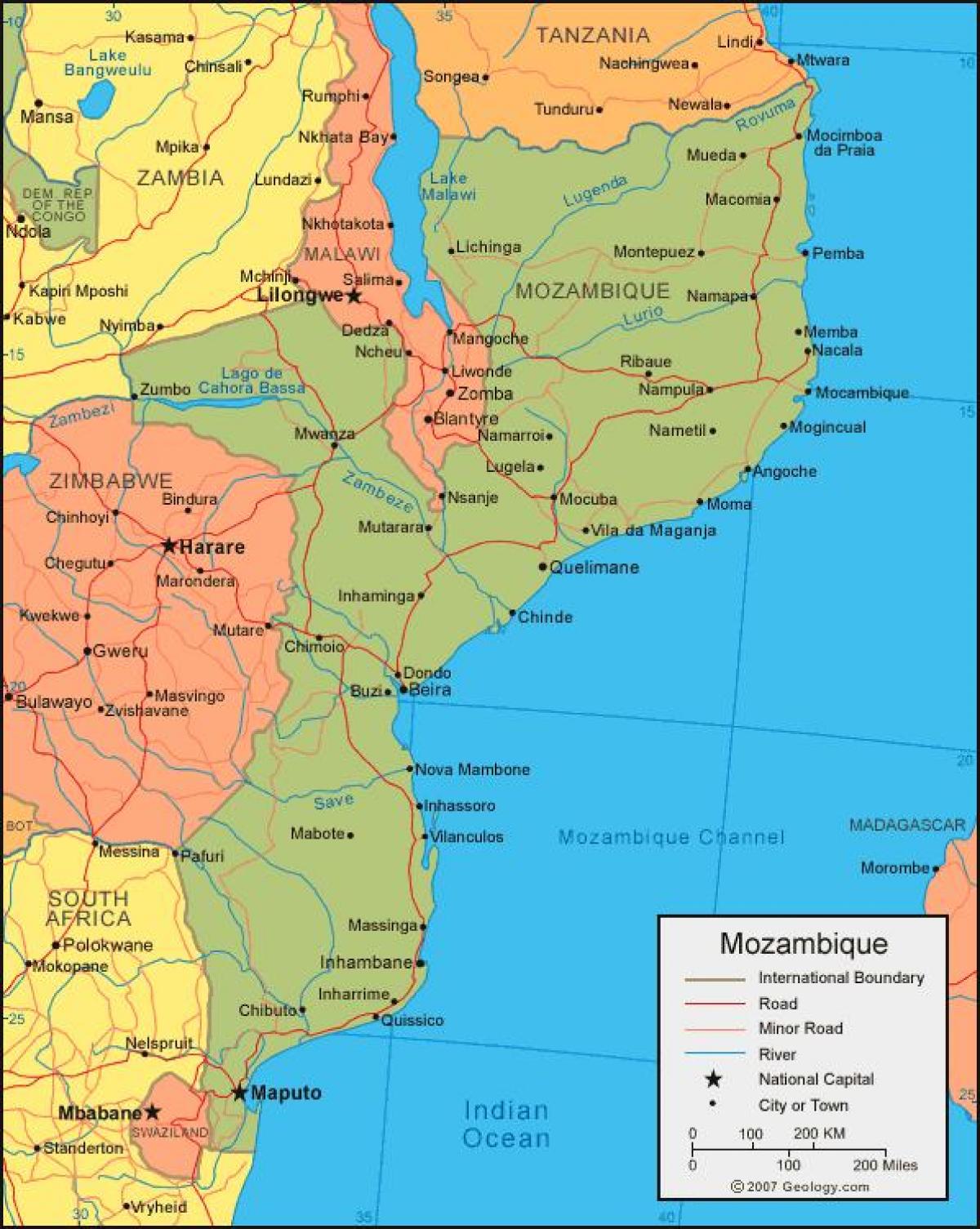 mapa Mozambik obale