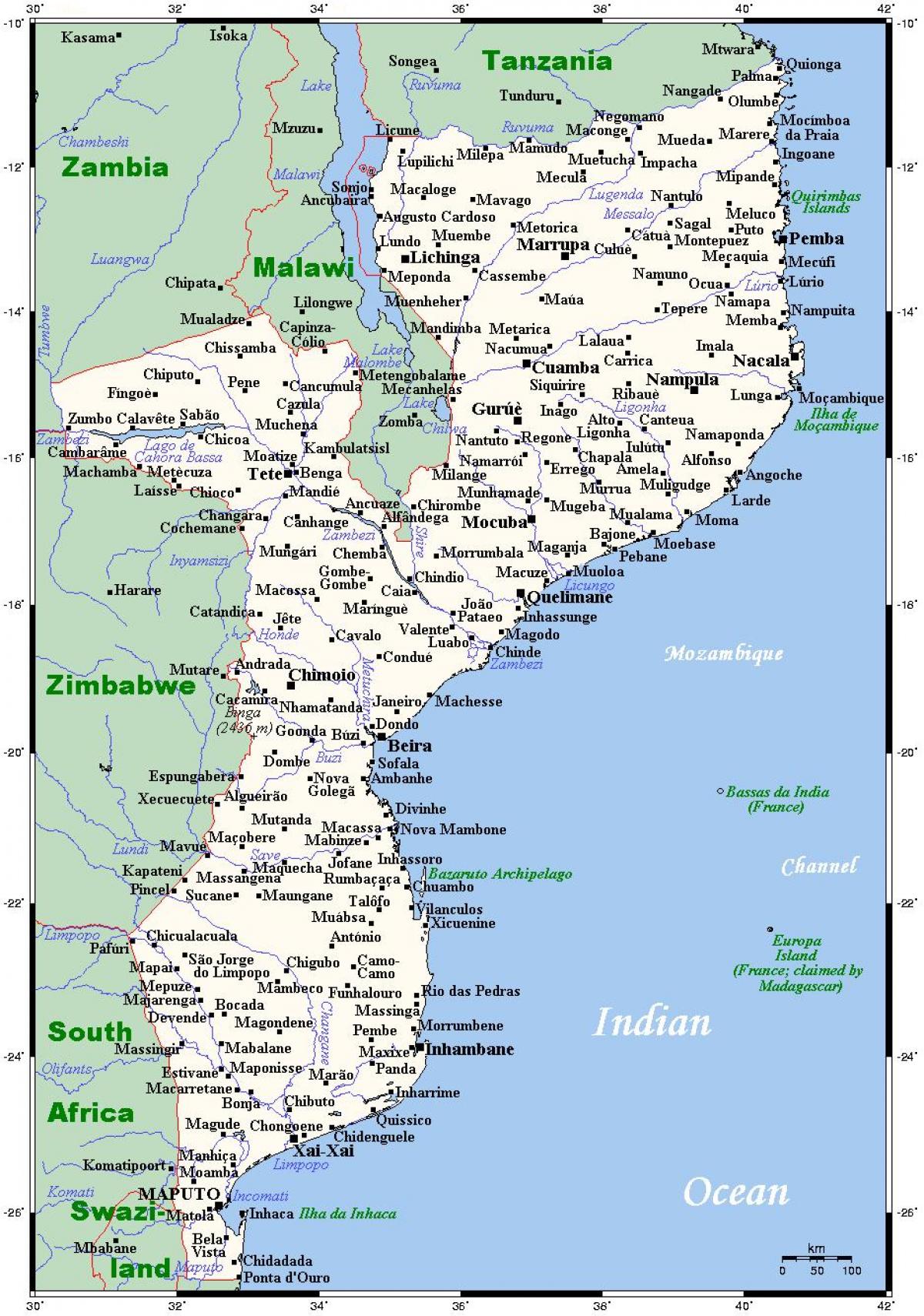 mapa Mozambik gradova