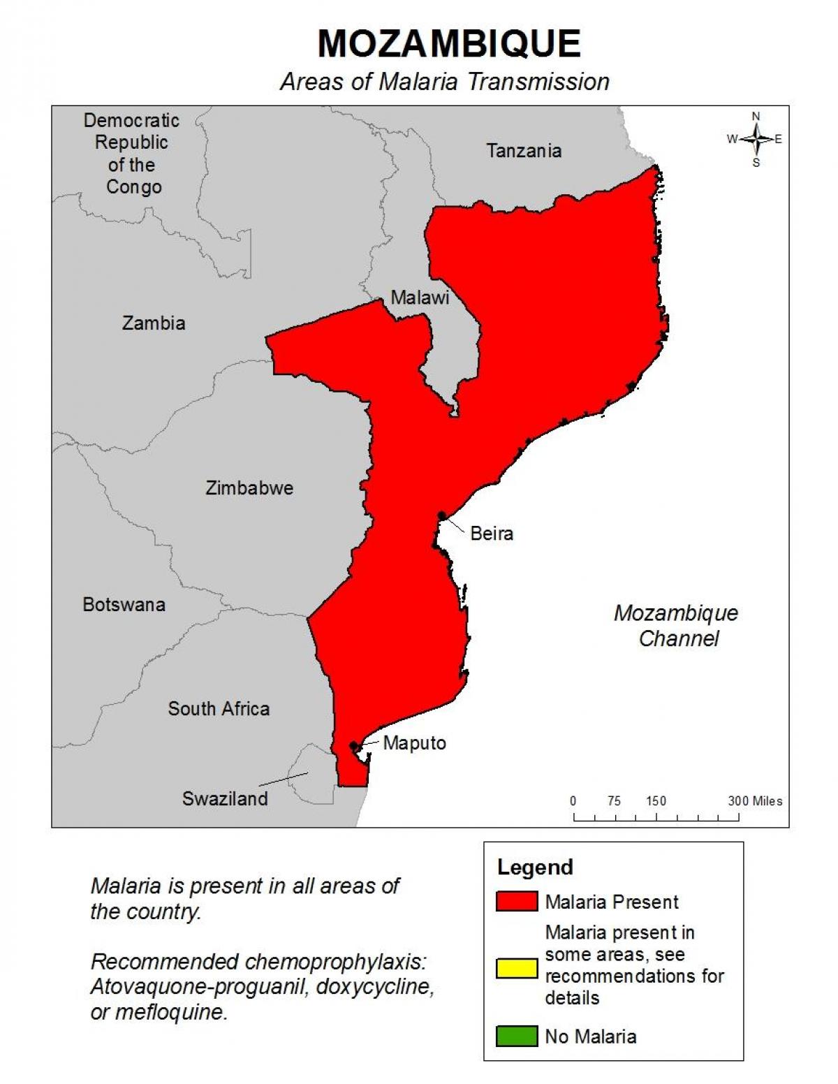 mapa Mozambik malariju