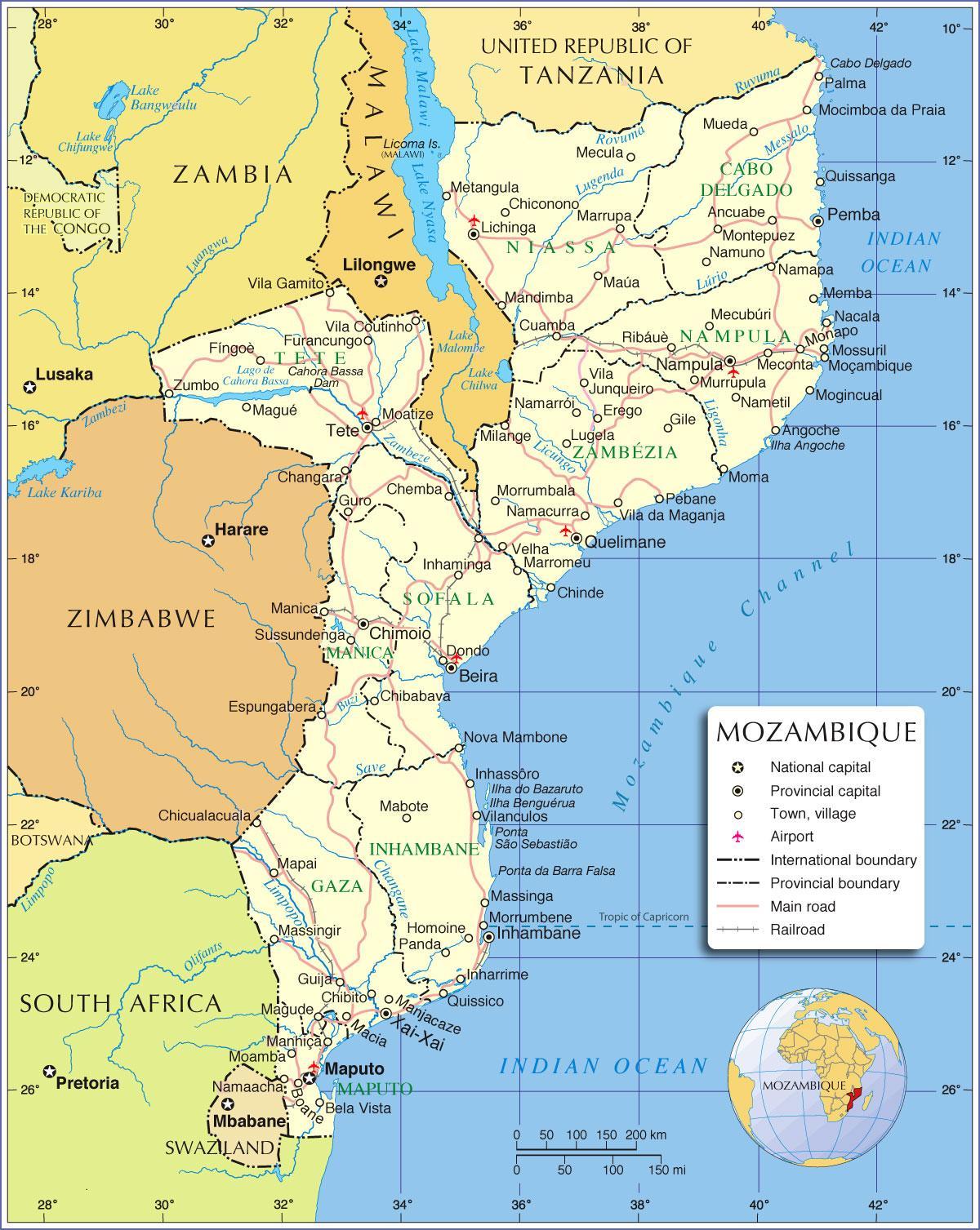 Mozambiku rijeke mapu