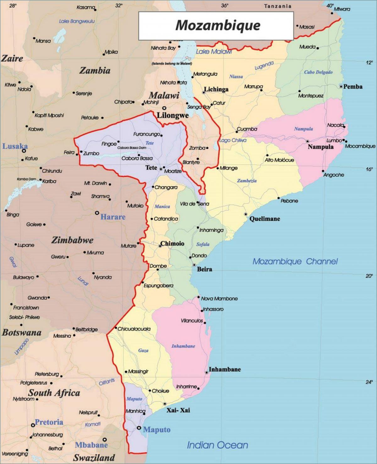 Mozambiku politički mapu