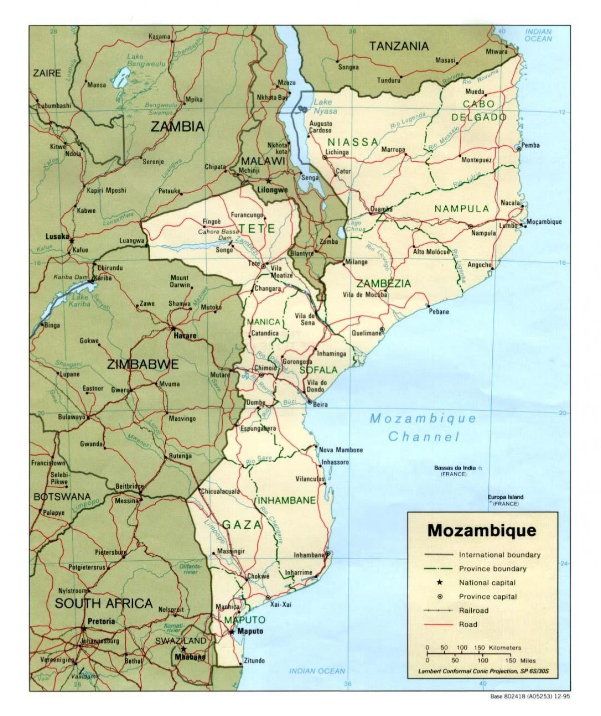 mapa Mozambik putevi